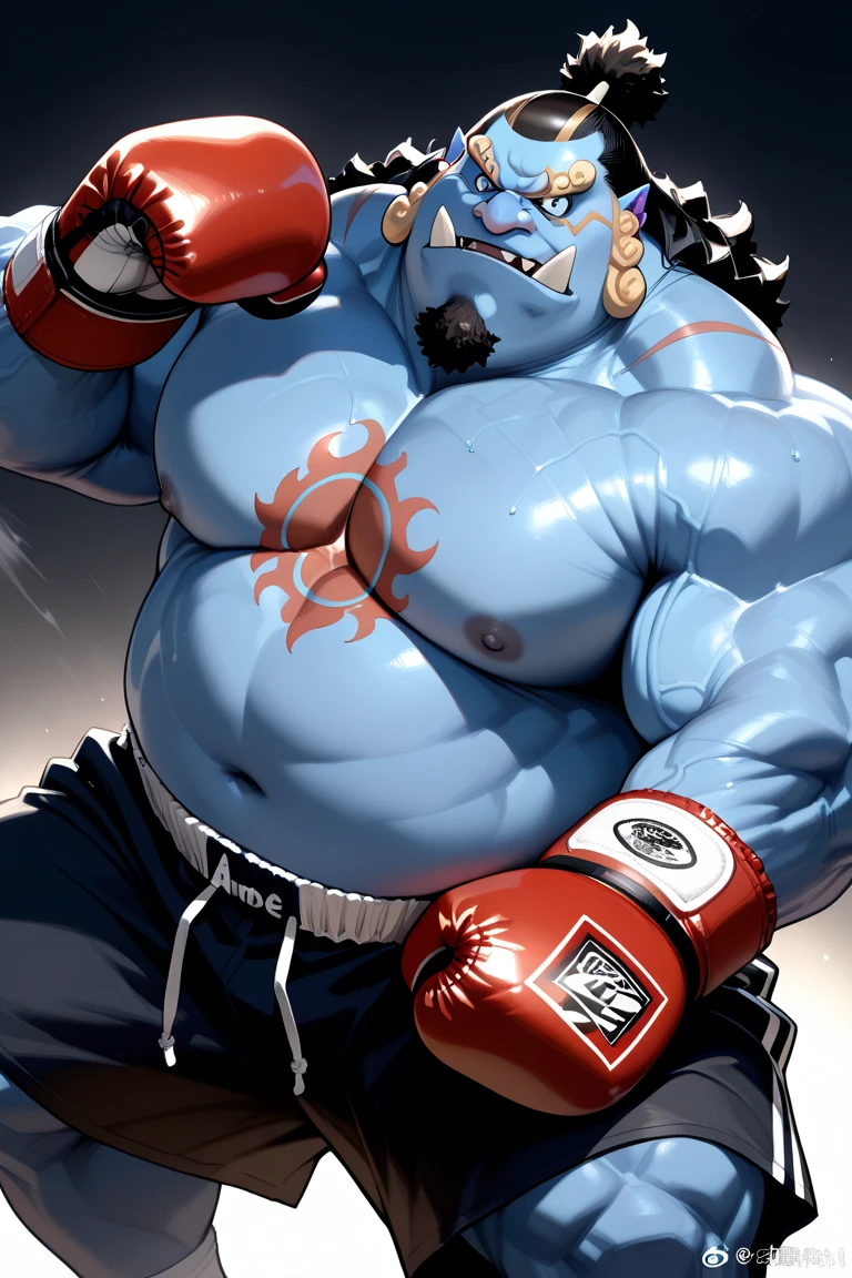 Overly muscular adult shark wearing a thong coming out wet flexing his muscles with a confident sexy and flirtatious look