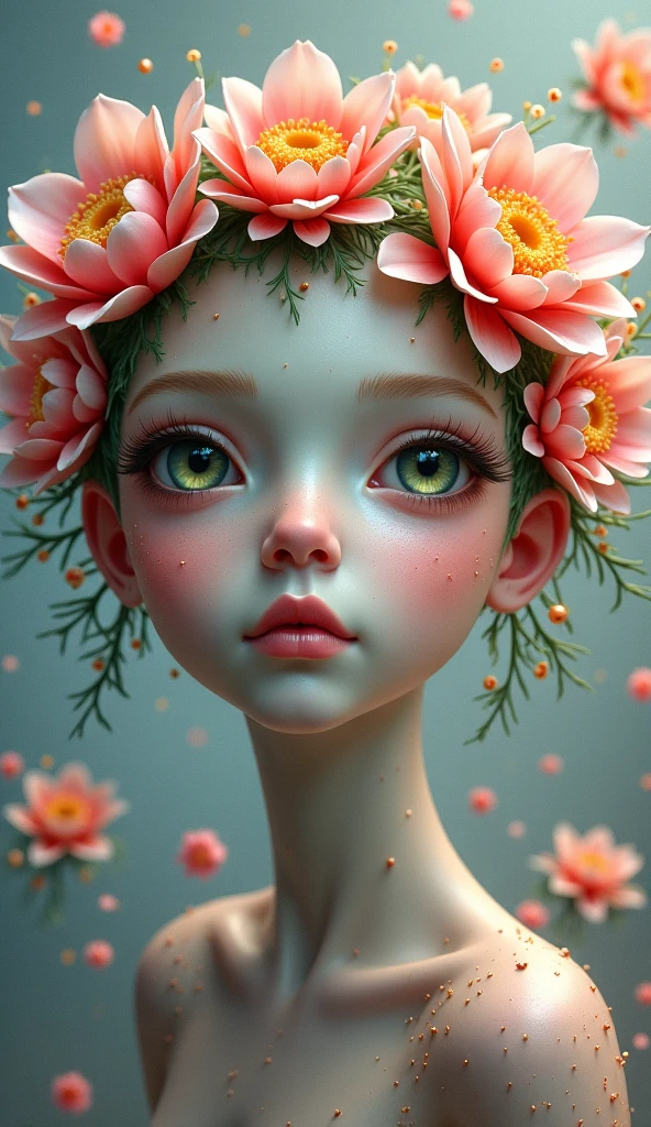 masterpiece, best quality, smile, ((Harajuku Fashion)), ((Flowers with human eyes, Flower eyes)), double exposure, (pink hair:1.4),fusion of Fluid abstract art,glitch, (2D), (Original illustration composition), (fusion of limited color,Maximalism artstyle,Geometric artstyle,Butterflies,Junk art), 1girl, solo focus, fetal position, floating, <lora:nceccoli3:1>