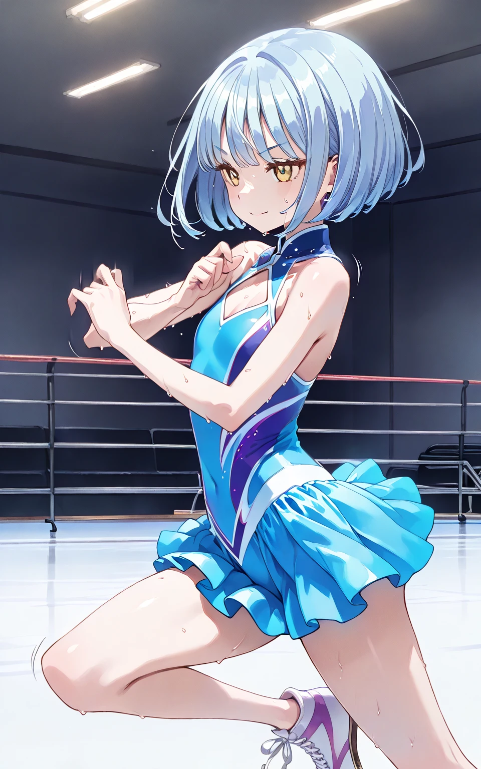 Super small breasts、leotard、rhythmic gymnastics、erectile nipple、athletic field、Short Bob
