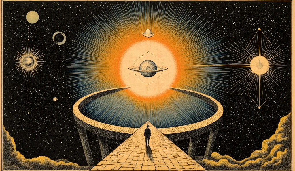 A closeup of a person standing in front of a painting, estilo and mumford e alex gray, third eye visions, otherworldly visuals, in the style dan mumford artwork, collective consciousness, visionary art style, Terence McKenna, e Mumford Tom Bagshaw, Anton Fadeev e Mumford, painting by dan mumford, in the artistic style of Dan Mumford