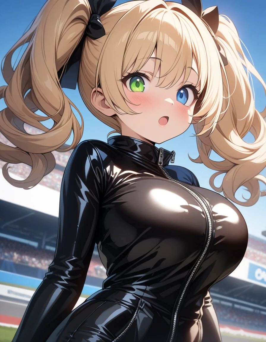 (Highly detailed CG Unity 8k wallpaper),(masterpiece), (highest quality), (Super detailed), (Best illustrations),(Best Shadow), Large Breasts, beauty、Gymnastics、leotard、Get on all fours with your hands、Accentuate your butt、Stadium、audience、Upper Body、sweating、Blushing、Earrings、Leotard is tight
