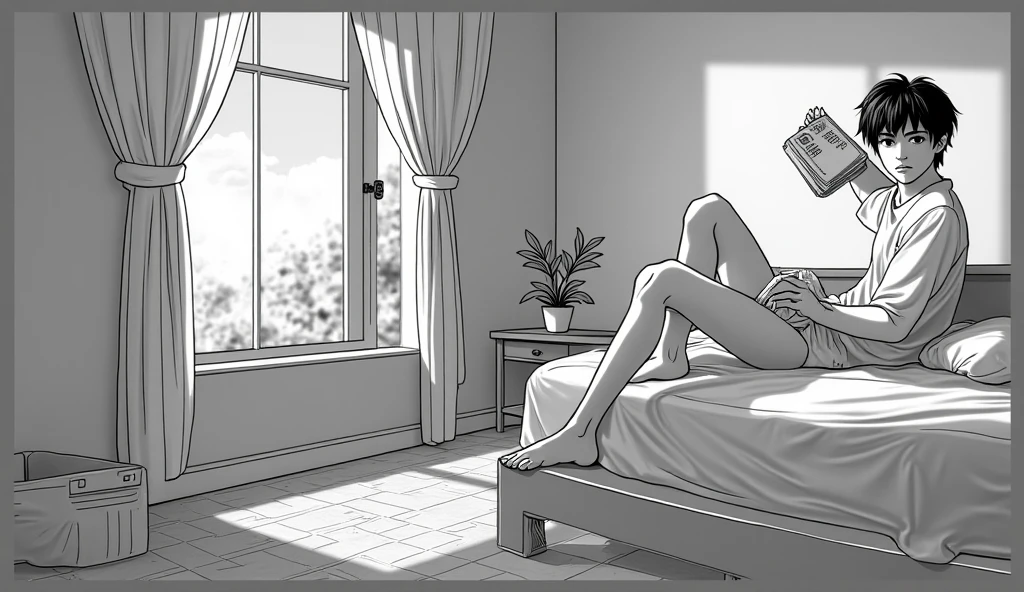 create a black and white pictures of the
the hotel bedroom by Lucian freud painting creted by tini geometric for coloring book,