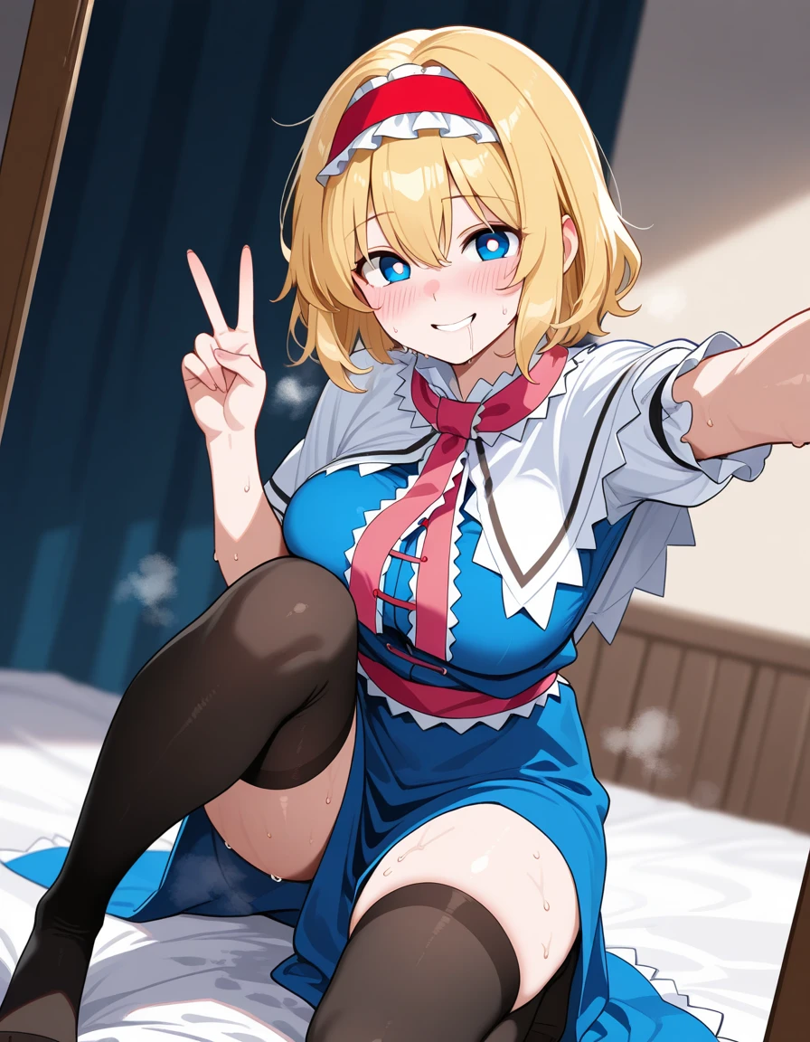 (4K、High resolution image quality、Detailed light、Detailed Shadows、Detailed Design)、1 girl、Blonde、Short hair that is not too long、Fluffy curly hair、Blue and black clothes、beret、(Aggressive design)、((Modest chest、Small breasts))、leotard、barefoot、Shameless、Redness、Lust、Estrus、((sexual excitement、Sex、To be made to cum、Expressions of sexual pleasure))、Sweat、Mysterious transparent liquid