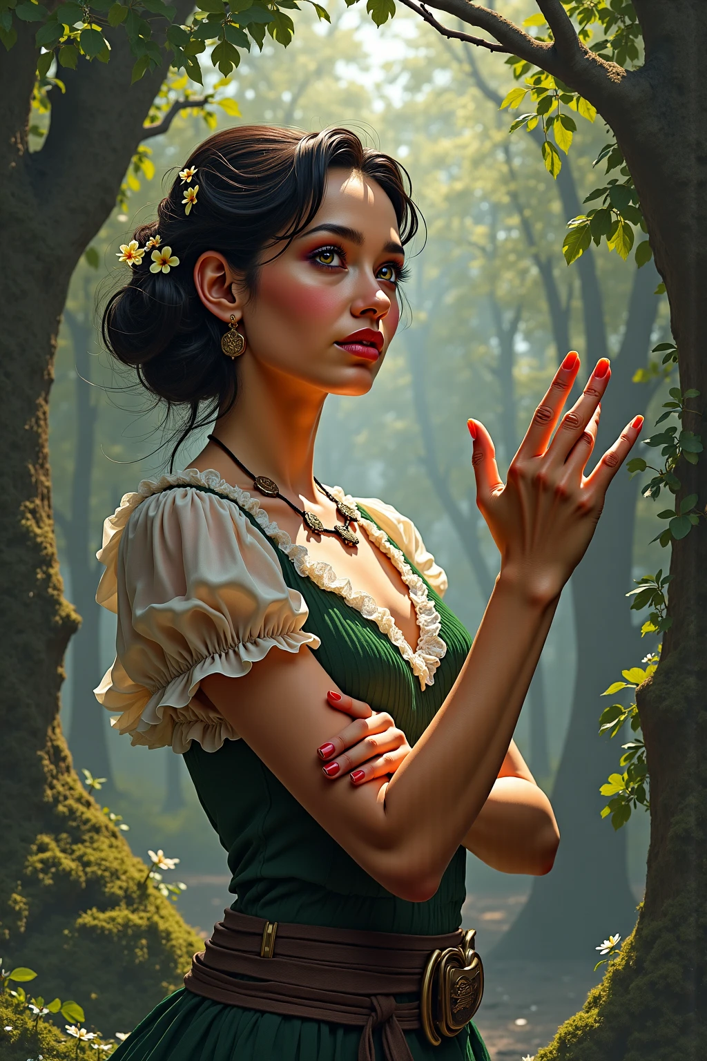 Girl in the forest, realistic face bodybuilder girl. Big cheat. Big breast hot bikini. Ass fat