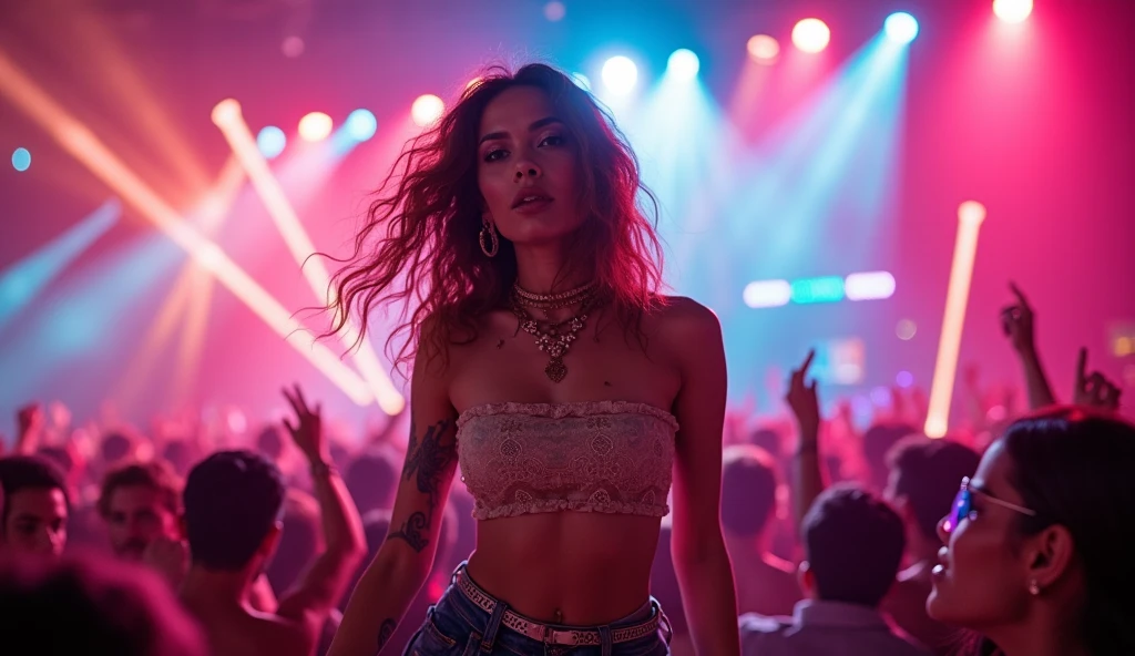 Generate a woman's costume inspired by the 80s