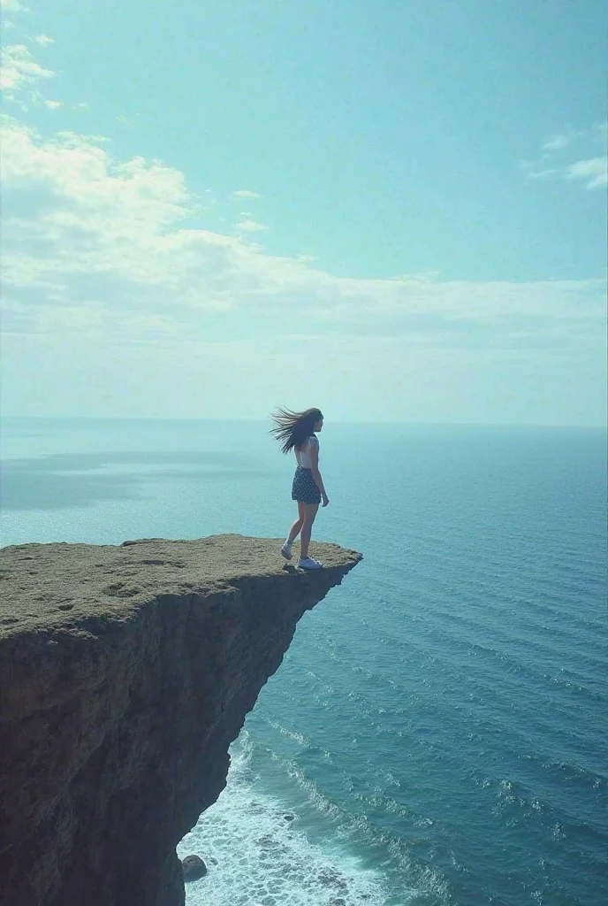 ((Masterpiece)) ((best quality:1.4)), woman standing on the edge of a cliff reaching out for the stars, levitation, air walking, UnrealisticDream, BadDream