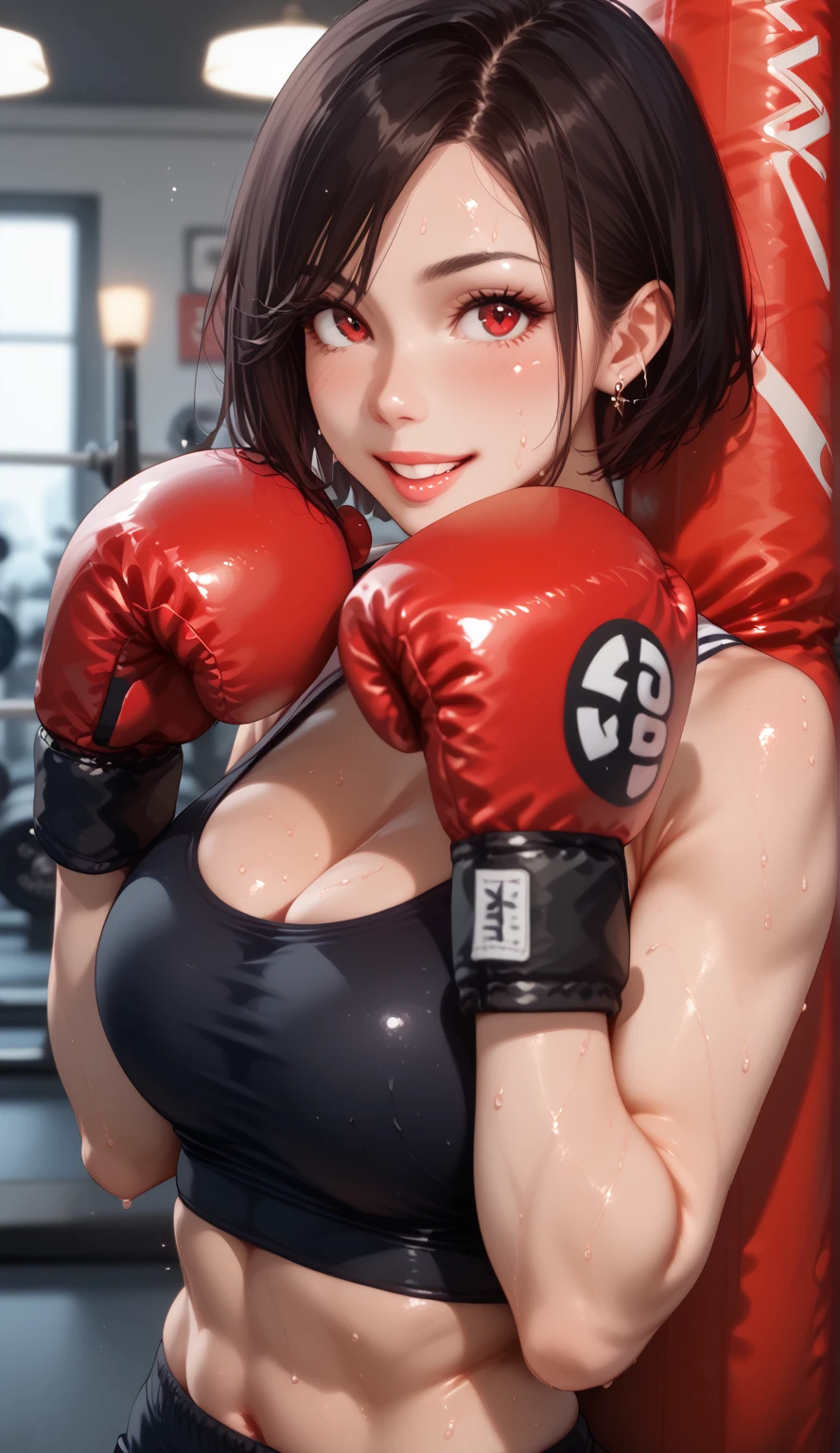 ((Unreal Engine 5)), Realistic Rendering, Excellent, (sexy skimpy bikini:1.3), looking on camera, (standing:1.8), beautiful face, makeup, CGImix, (photorealism:1.2), ultrarealistic uhd face, (huge soft boobs:1.5), (muscle abs:1.3), (big butt:1.3), (wide hips), (thick thighs), slim waist, hourglass figure, half body, ((glowing skin)), ((shiny skin)), Realistic body, ((she )), ((clean skin)), photorealistic, bokeh, motion blur, masterpiece, highres, 1080P, super detail, textured skin. Boxing, women boxing, boxing gloves