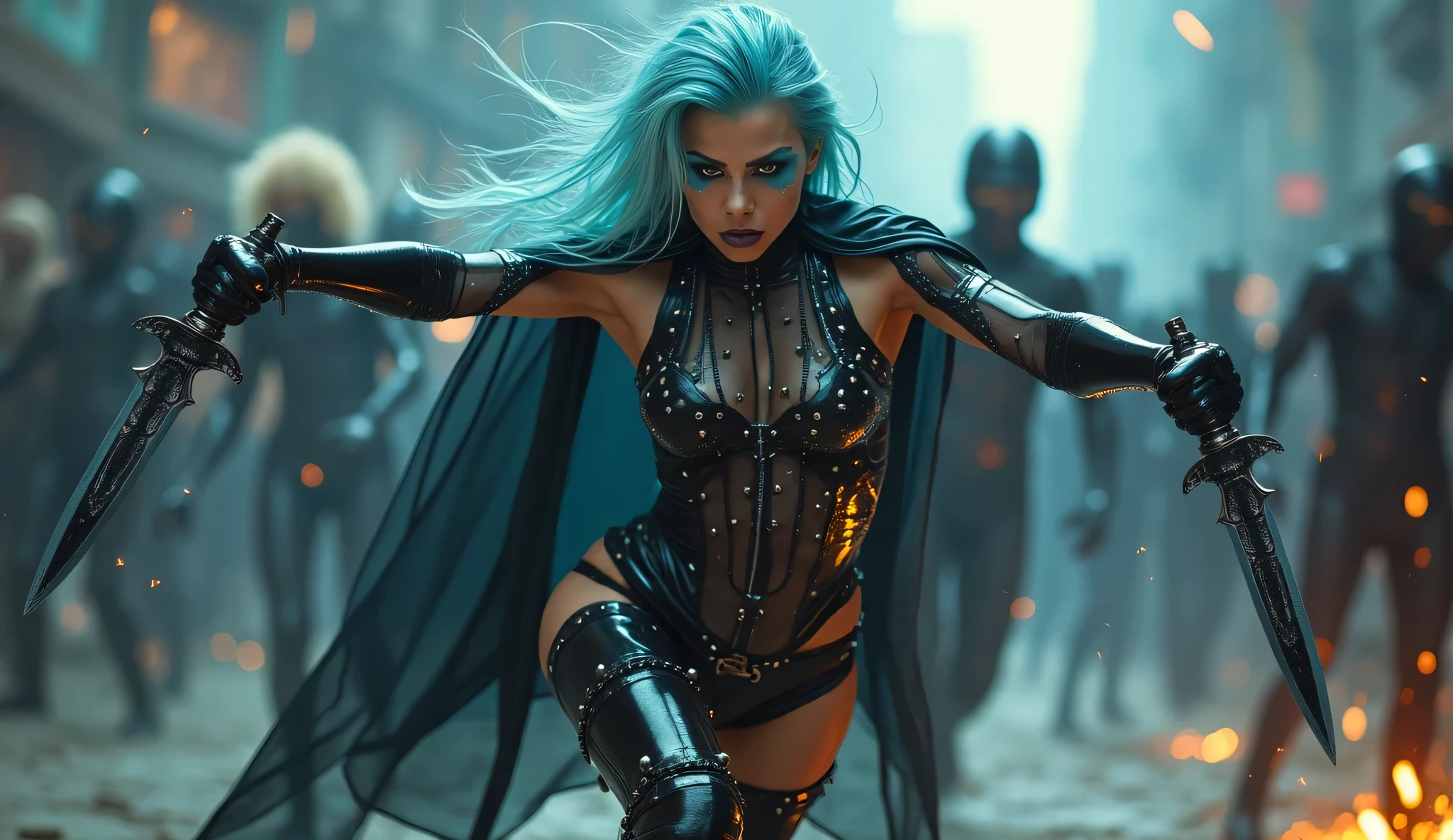 Mscockpit,cockpit、((1980s_style)), Dark blue hair,thin,Powered Suit,Reinforced Suit,Black suit,mechanical,sf,Black sleeveless coat,Small breasts,Small breasts,Flat Chest,expensive,Slightly muscular,The innerwear is a bodysuit,Pilot Suit,Hard boots,Chest protector,Shoulder protectors,Lumbar Device,One woman,