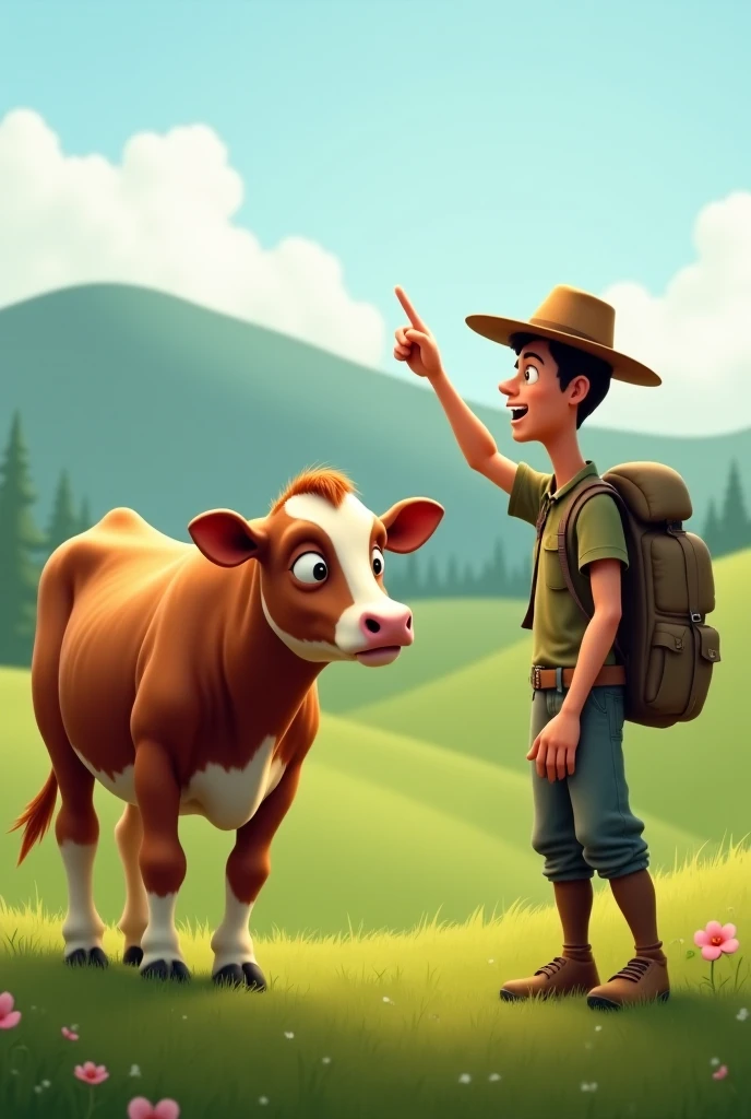 Imagine a simple scene in which a muleteer, dressed in a straw hat and work clothes, is checking a group of cattle. You could draw the muleteer crouching next to a cow, looking at his paw or his skin. around, There are other cattle grazing peacefully. The background may show some mountains in the distance and a clear sky. It is not necessary to put many details; with simple lines and basic shapes