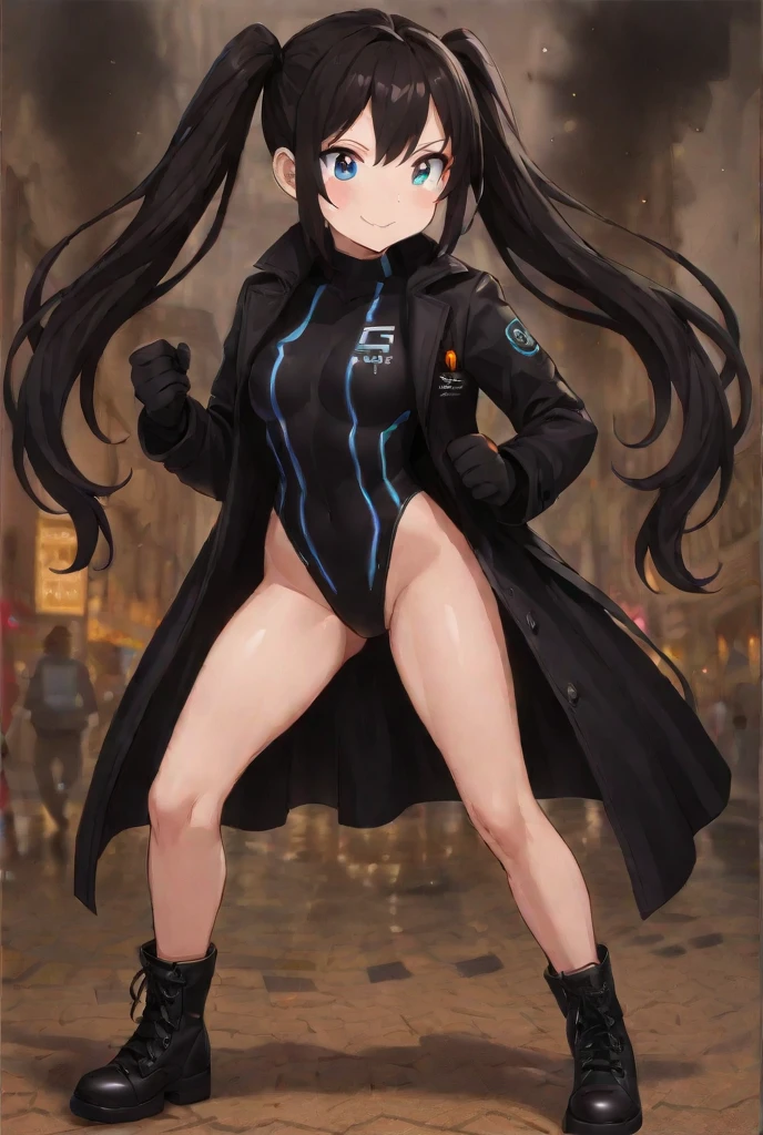(((pixel-perfect, detail-perfect))), solo, 1girl, morgan le fay, smile, looking at viewer, black hair, braid, ponytail, hair bow, green eyes, supervillain, magician, black tuxedo, shirt, bow necktie, blue leotard, bare legs, boots, standing, solo focus, hands on hip, full body shot, mature lady, scotland backdrop, ultra highres, absurdres, beautiful face, detailed eyes, symmetric eyes, perfect body, good proportions