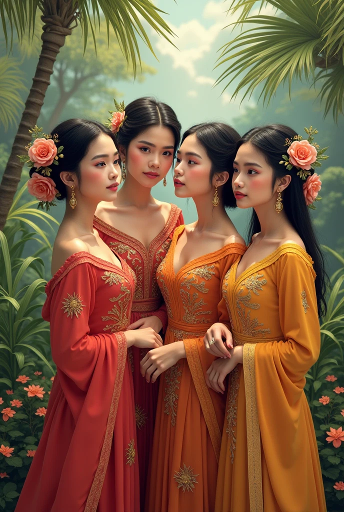 Create name (Noyon tara + Ekhtiar) design by beautiful flower add some beautiful women and village
