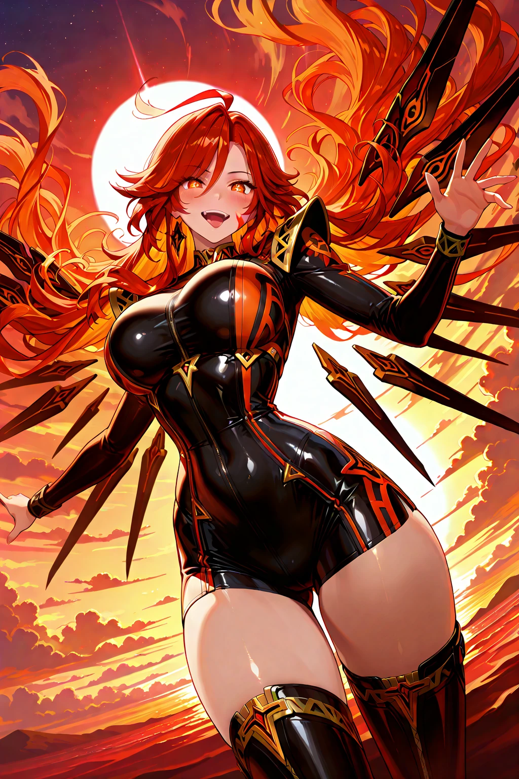 (Cyberpunk Demon waifu), (high resolution), (high res), great quality, mature, very angry face, long fangs, diamond face, perfect eyes, demon tail, wings, strong shadows, (neon light), neon, naked, detailed face, sparks, gargolyes background, hell, night, (attacking), detailed abs, scars, shinying eyes, war pose, long claws, (masterpiece), direct light, underlight, strong jaw, golden sky, large boobs, (Demonic queen), (lewd armor), (no clothes) massive ass, thick thighs, long torso, wide waist, skinny torso, fit, perfect face, (skimpy armor), (colorful vibrant light), futuristic, sexy, (blushing), hot and bothered