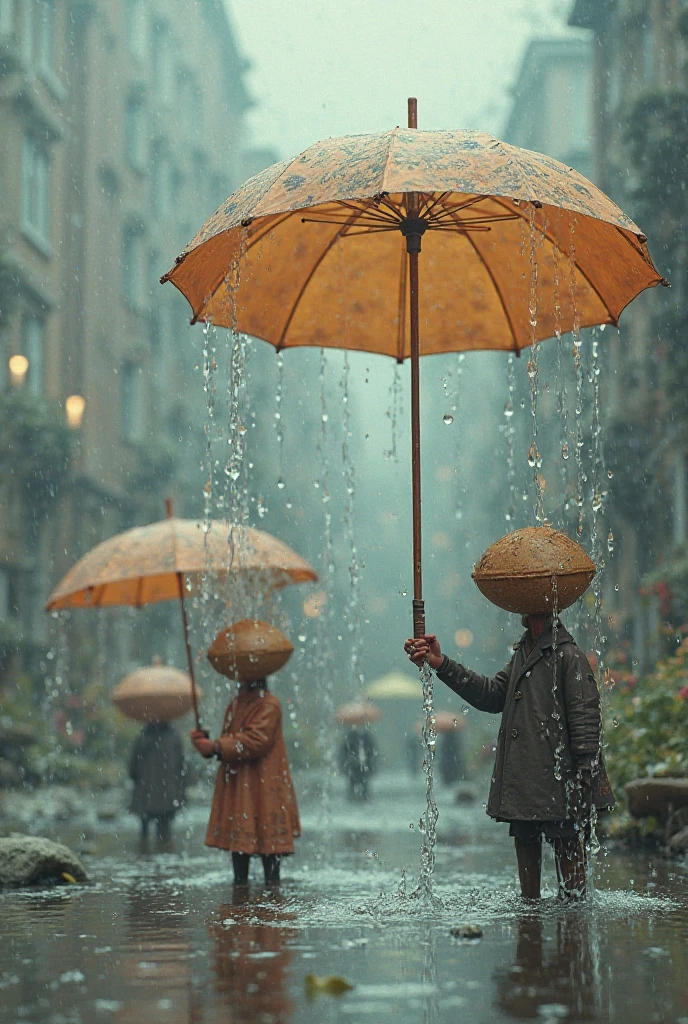 Umbrellas filled with water - SeaArt AI