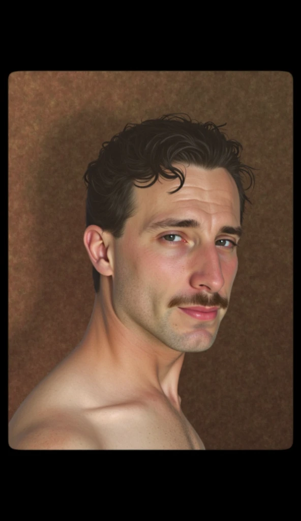 ((a watercolor)), male focus, by Philipp Otto Runge, a moody, sad, very sexy man, barbarian, uncut, penis, tan skin