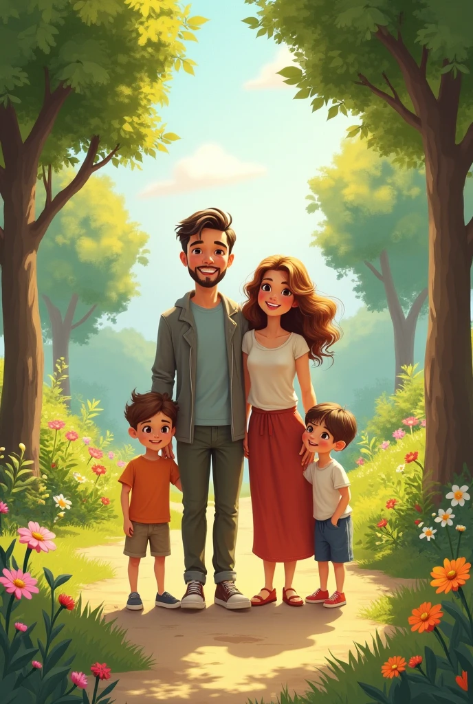 Family of 7, Husband, wife, three sons, one girl, one baby, nature