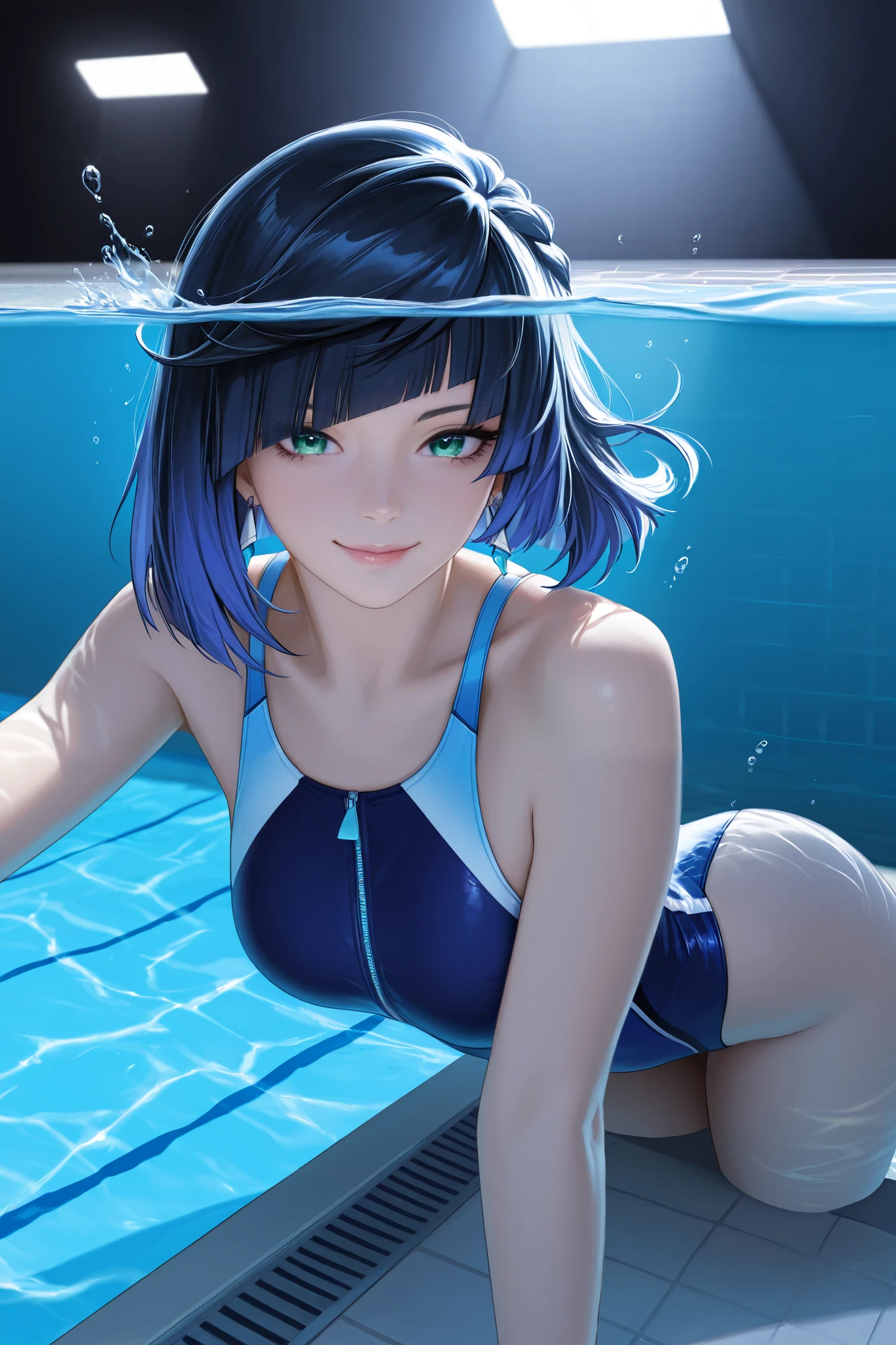 Playful beauty in swimsuit sticks out her tongue