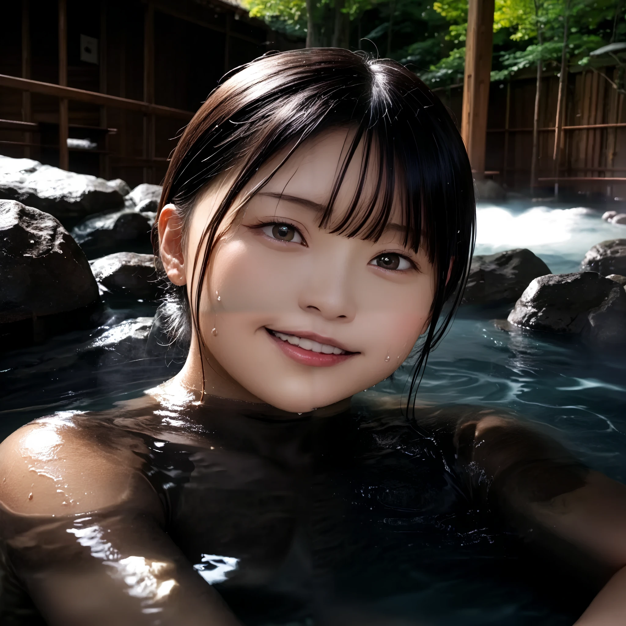   best quality work 、high quality of wavy lines 、 最high resolution、high resolution、8K quality、high image quality 、best quality work、 masterpiece  、Immersive video、 very realistic images 、Realistic painting、 perfect details 、 high contrast 、High fidelity、 perfect picture without blur、Close to reality、 images reproduced in every detail、 detailed and realistic weapon 、 detailed and realistic human skin 、 realistic face down to the smallest detail、 Realistically detailed eyes 、 realistic lips drawn down to the smallest detail 、 Detailed and real teeth、Realistic ears、 Realistic hair 、detailed and realistic breasts、 Detailed realistic nipples、 Realistic areola drawn in minute detail 、  realistic nipples in every detail 、realistic female genitals in every detail、Detailed and realistic vagina、 detailed clitoris 、 realistic labia minora drawn in detail 、realistic anus drawn down to the smallest detail 、Realistic urethra drawn down to the smallest detail 、(((Hairless smooth part)))、((Japanese Model))、((s))、((elementary school girl))、((Young face))、((black hair))、((flat chest))、(( body shape))、(((Wet skin all over)))、(((Nudes)))、((Deep in the forest))、((A natural hot spring springs forth ))、((  Hot springs surrounded by rocks))、((Deep Hot Springs ))、((The open-air bath is surrounded by a Japanese garden and large rocks))、(((Woman in water)))、(((Lower body submerged in water)))、((( Sitting in Water (Submerged Body )))、(((部分的にSubmerged Body )))、(((Steam from the surface of the water)))、((Thick Fog:2.1))、((   subject close-up   ))