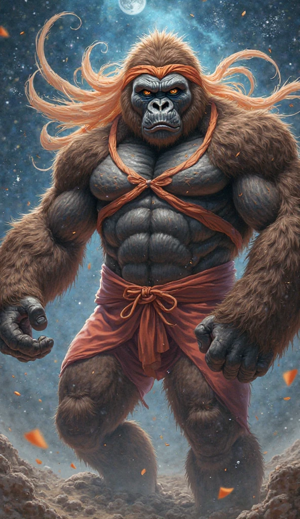 tmasterpiece,A high resolution,3D,CG animation,Chinese mythology and stories,Inspired by the Classic of Mountains and Seas,Mountain and sea scripture sacred beast orangutan,White-eared orangutan,Anthropomorphic orangutan