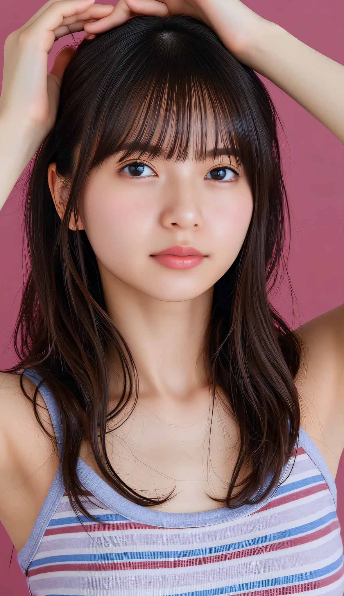 high resolution pictures of this young Japanese woman , intricate details, very detailed, Sharp Focus , PROFESSIONAL LIGHTING, alone, one of the best girls, natural makeup , pale skin, fine skin, ( small head walking on the street, Xiaoyan) , detailed face, detailed eyes , sophisticated nose, ( airplane :1.4), slim thin body , thin waist, thin legs, Seductive poses with sensual expressions for gravure photography,
( sweaty sleeveless shirt covered by standing nipples, striped thong, covers nipples ), ( is standing, arms raised, armpits with your entire arm and spread to cover :1.2), ( in a middle school classroom , staring at camera ),
indoor, Home,