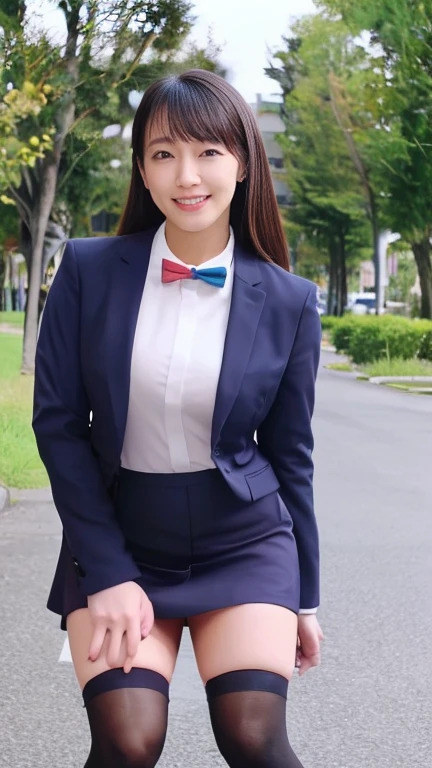 (8k), (highest quality: 1.2), (Realistic), (Realistic: 1.37), Ultra-high resolution, 1 girl, cute, (Embarrassed smile:1.2), (Blushing:1.4)Mouth closed, Beautiful details, Beautiful Nose, Black Hair, ponytail,Giant Dulcefo, pork, Thighs,Navel exposed,University Student Uniform,A simple blazer,Pleated skirt,Platform boots,Dancing on the school stage,(光沢のThighs:1.2),Medium Shot
