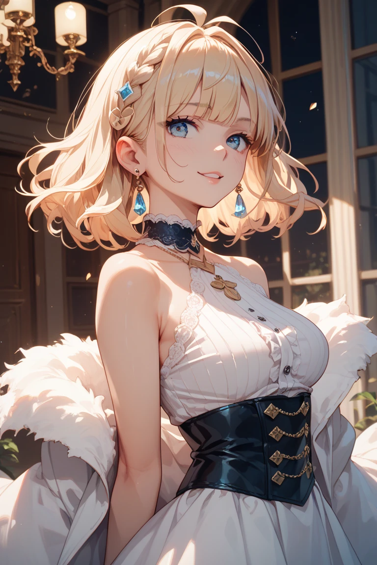 最high quality、best image quality、masterpiece、girl((20-year-old、 By becoming、vest bust、medium bust,wide open breast tea、shining eyes, blonde、long hair、thin,highest valley、ponytail、very short t-shirt、short belly skirt、Please bring a digital camera、smile、forward leaning movement、diamond earrings、white gloves)),high quality、beautiful art、background((museum))、Flight、debris flies、Depth of written boundary、movie、visual art、perfect art、8k,genuine、