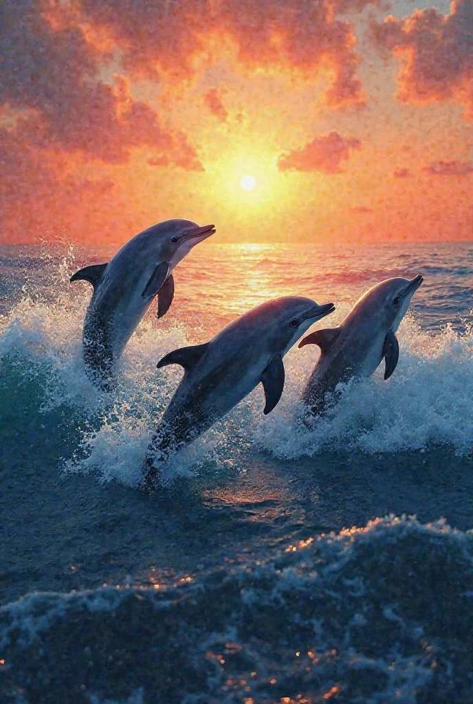 Dolphins jumping out of the water at sunset, Digital Rendering, Shutterstock, Romanticism, Dolphins jumping, Dolphins, Dolphins swimming, Sunset Sunrise, beautiful view, Dolphin,Dolphin swimming, 5D, beautiful, breath taking beautiful, beautiful nature, beautiful background, beautiful wallpaper, beautiful scene, wow it is beautiful, High Resolution Art、Relaxing Art