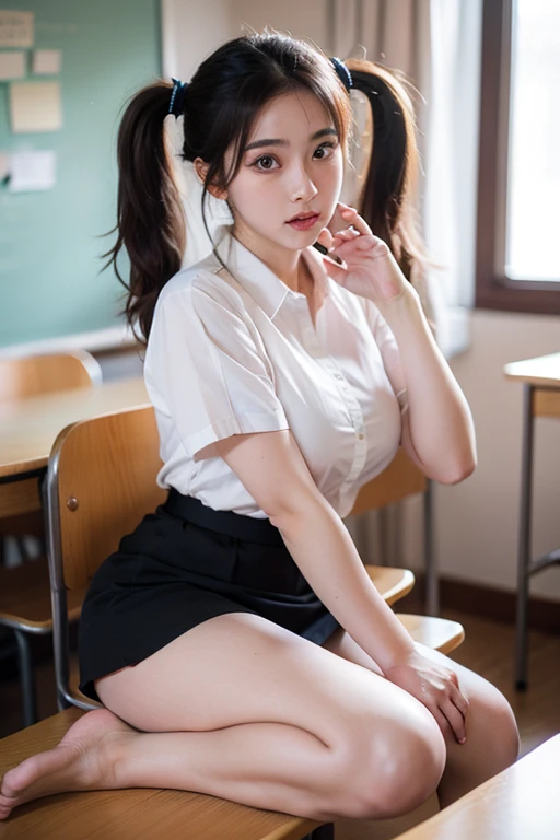 (1 girl), (sexy look:1.5), (flat chest:1.3), (very detailed目, very detailed顔), (超realistic, High resolution), (highest quality:1.4), (hyper quality), real skin texture, RAW photo, (realistic, Photoreal:1.37), very detailed, professional photography, (school uniform, pleated skirt:1.3), (look at me), (School, classroom), ((Face to face with me:1.4)), (from below:1.3), realistic private parts, lace panties, Japanese high school girl、超highest quality、masterpiece、超High resolution、written boundary depth、(Photoreal:1.4)、(award winning photos、信じられないほどのmasterpiece:1.3) 、RAW photography、golden ratio、Highly detailed CG Unity 8k wallpaper、detailed and complex、original、High resolution、RAW photo、(perfect body shape)、detailed and complex、Digital single-lens reflex camera、soft writing、(background person blur:1.1)、Sigma 85mmF/1.4、50mm Lenac lighting、nffsw、hyper real、color grade, Rear view,from below:1.3), (((Holding the hem of her skirt, she opens her legs and shows off her real pussy.:1.4))), (vagina)、spread legs、Lying down、On your back、penis、cum in pussy、(focus on girl)