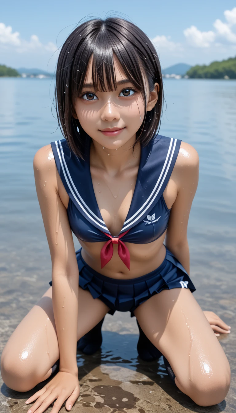 masutepiece、high-detail、high-level image quality, Super、
a matural female, Small、small tits、tiny chest, (Sailor suit in small size、(Patsupatsu Sailor Suit)、(Sailor suit with a visible navel)
、Miniskirt Uniform, extremely plump、Big tummy、Saggy tummy、Round belly、thick arms、Big buttocks、thick waist、thick leg、
