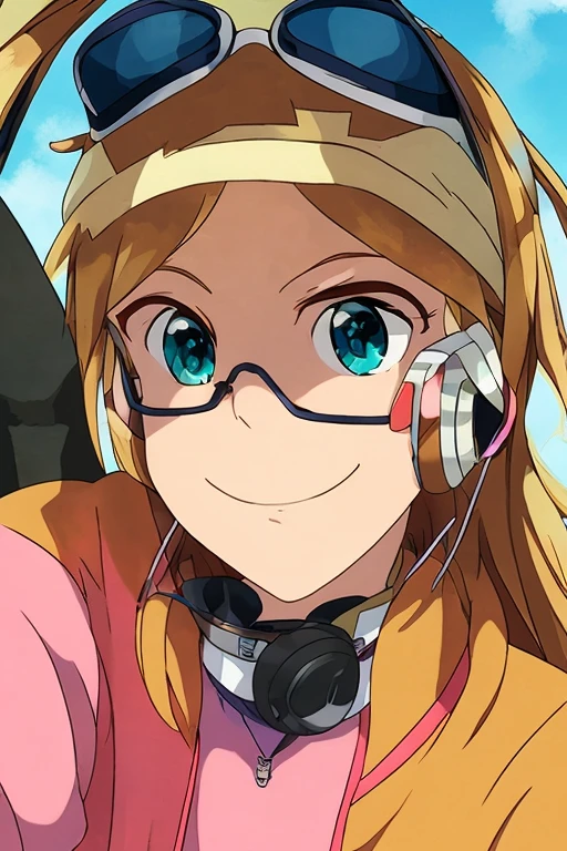 Headset, headmounted display, sweatdrop,(((false smile, sweat,crazy smile, constricted pupils, upturned eyes, dripping))),