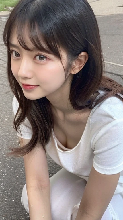 In detail, High resolution, high quality、Perfect dynamic composition, Beautiful fine details, Medium Hair, small 、Natural color lip, squat,Kamimei、Shibuya Ward、university student、1 person、Clear Skin、Shiny Hair、Tabletop, 最high quality, figure, Super detailed, In detail, High resolution, 8k,The correct state of the human body