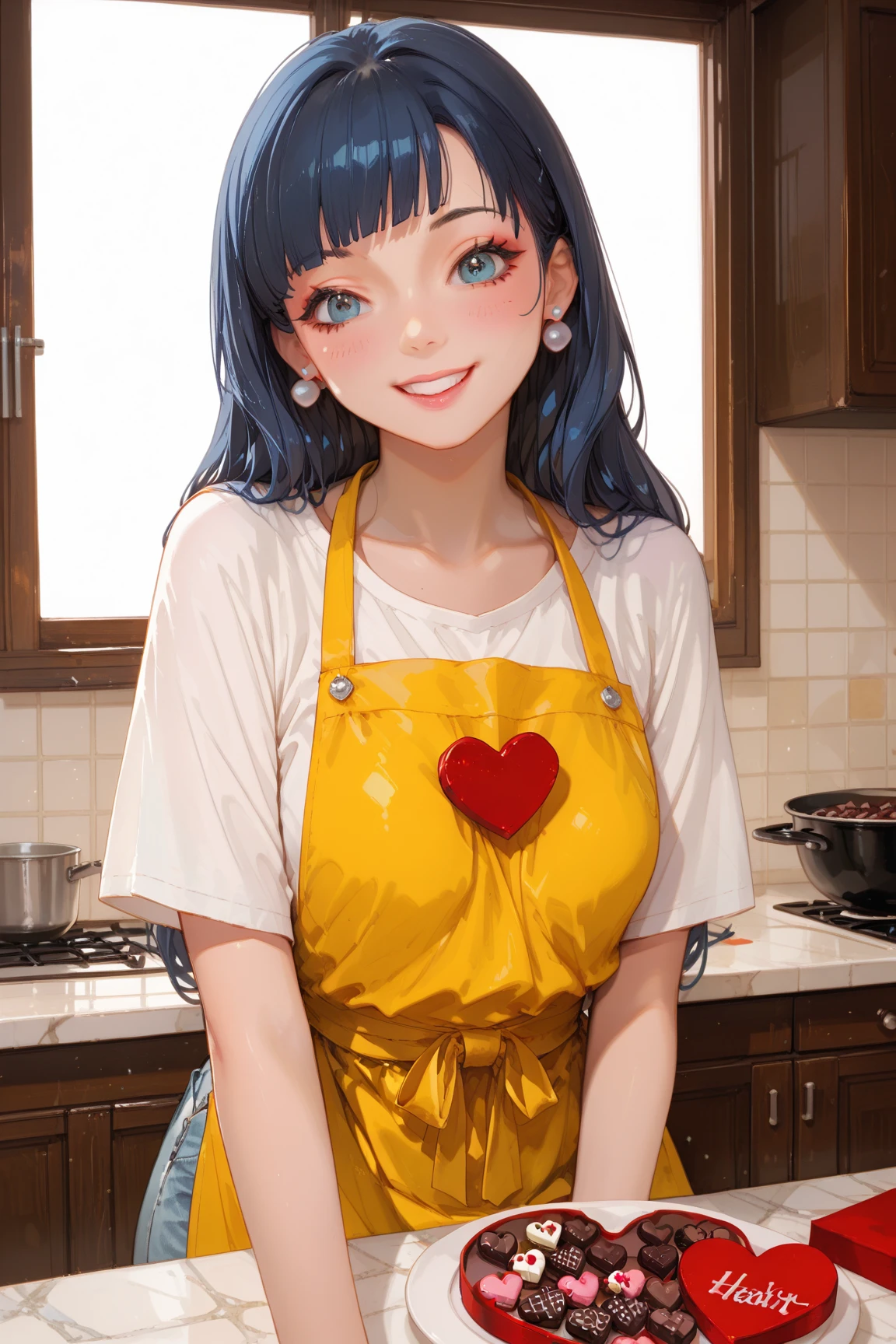 Cool woman,Sharp,Hair style slicked back,The forehead is visible,front,From before,apron,Married Woman,mother
