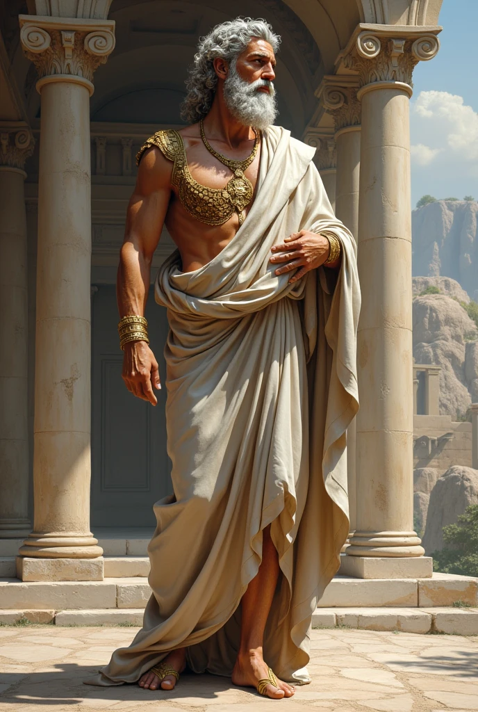 Cinematic, realistic portrayal of Pilate in his final days, solitary and contemplative, Roman villa setting, Pilate's aged and reflective demeanor, evening light, somber and peaceful atmosphere, historical details,