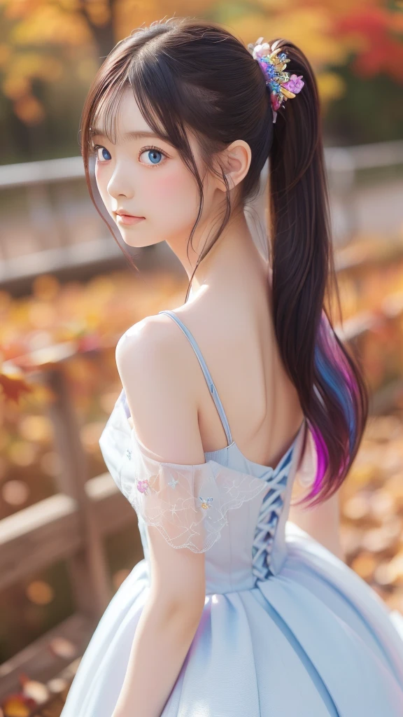 Masterpiece, Best Quality, Girls, Slender, Rainbow Color Eyes, Hair Color, Iridescent, Long Hair Spreading, White Skin, Medium, Pretty, Sexy, Halo, Near Future, Bikini, Skin Exposed, Night, Psychedelic, Trip, Extreme Color, Paisley, Highly Colored, Mandala Theme, Open Legs, Eye Shadow, False Lashes, Blushing, Mechanical Left Arm, Smile, Full Body