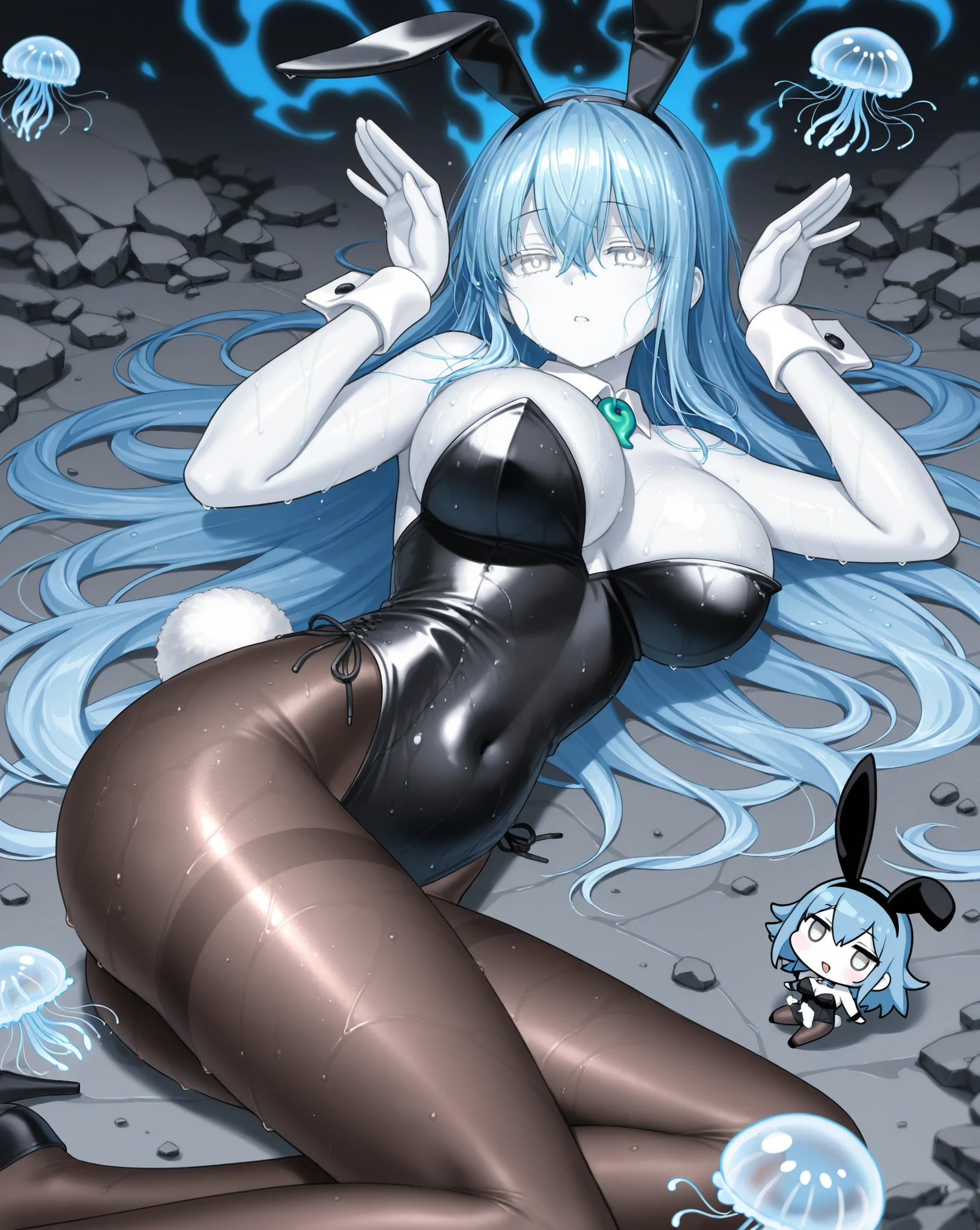 masterpiece, Highest quality, High resolution, 8k, High resolution, Very detailed, 1 girl, (Anatomically correct), Complete limbs, tiara Patent blue long boots Wrinkled boots Patent blue mini skirt Patent blue leotard エナメルブルーのゴムgloves gloves Enamel Blue Cloak Gold decoration Exquisitely decorated costume justice Embarrassed but happy expression Open your mouth Get on all fours Tentacles cling to me from behind Stick your butt out Full body photo Knee-length long boots Nipples Sweatだらけ Soaking wet White drops dripping from trousers vapor No sleeve Clothing that shows your body line Soaking wetの服 My clothes were wet and my skin was exposed. Full body photo Boots get stained with thick white slime In a dark cave There was white mucus at my feet. sink into mud filled with thick white mucus wetlands White mucus drips from above Black pubic hair between the legs No sleeve White mucus dripping costume White slime drips from the boots Sweat Wet Skin Octopus tentacles wrap around its body Lots of warty tentacles White mucus on clothes Tentacle Background Tentacles wrapped around boots glovesをはめた手で触手を握る Inserting a tentacle into the crotch Tentacles penetrate the opening of the boot