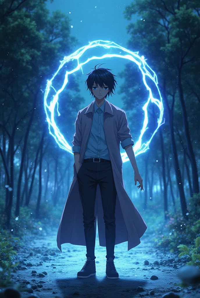 "With animation by Mappa, Yuta Okkotsu stands tall, having just returned from the brink of death after his harrowing battle with Sukuna. His white jujutsu high school uniform, now torn and frayed, clings to his form, stained with dirt, blood, and remnants of cursed energy. The jacket, which once symbolized the disciplined life of a sorcerer, hangs open, revealing the black t-shirt beneath, equally marred by the battle. His uniform pants, once crisp and clean, are now scuffed and ripped at the knees, testament to the fierce struggle he’s endured. The white fabric of his uniform, usually pristine, is now smeared with dark streaks of dried blood and cursed remnants, giving Yuta a rugged, battle-worn appearance. Around his neck, the black cord that holds his katana sheath hangs loose, the sheath itself resting against his hip, slightly angled, ready for a quick draw.
Yuta’s katana is an extension of his will, the blade reflecting the dim, ominous light of the cursed battlefield. The weapon is traditional in design, with a sleek, slightly curved blade that glimmers with a faint blue hue, hinting at the cursed energy that flows through it. The handle, wrapped in black and white cloth, fits perfectly in Yuta’s hand, worn from countless battles but still solid and reliable. The guard is a simple, round design, etched with faint symbols that pulse with residual energy, a silent testament to the blade’s lethal precision. As Yuta grips the handle, the katana seems to hum with anticipation, eager to be unleashed once more.
Beside him hovers the spectral form of Rika Orimoto, a ghostly apparition that exudes both beauty and terror. Rika’s appearance is a twisted reflection of the young girl she once was; her long, flowing hair, once neat and tied back, now billows around her like a dark, ethereal veil, moving as if caught in an unseen wind. Her dress, a tattered remnant of her previous life, is a long, white gown stained with shadowy streaks, floating around her in ragged, w