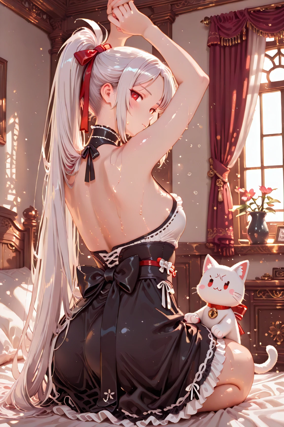 Best Quality, (cute petit girl:1.3), flat chest,Beautiful pink eyes、Lori、(Cuteness beyond limits),(White underwear),lovely thighs,glowing thigh,A girl is pulling up her skirt by herself,is crying,a miniskirt,a sailor suit,Expose panties, (Shibari, arms behind back:1.4), (Shibari, arms behind back:1.4), (hands behind back)