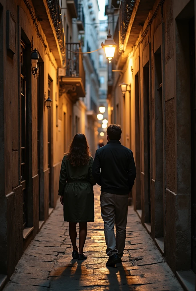 ((Highest quality)), ((masterpiece)), (detailed), city street, dawn, somewhat nostalgic, 2 people, back-view, holding hands