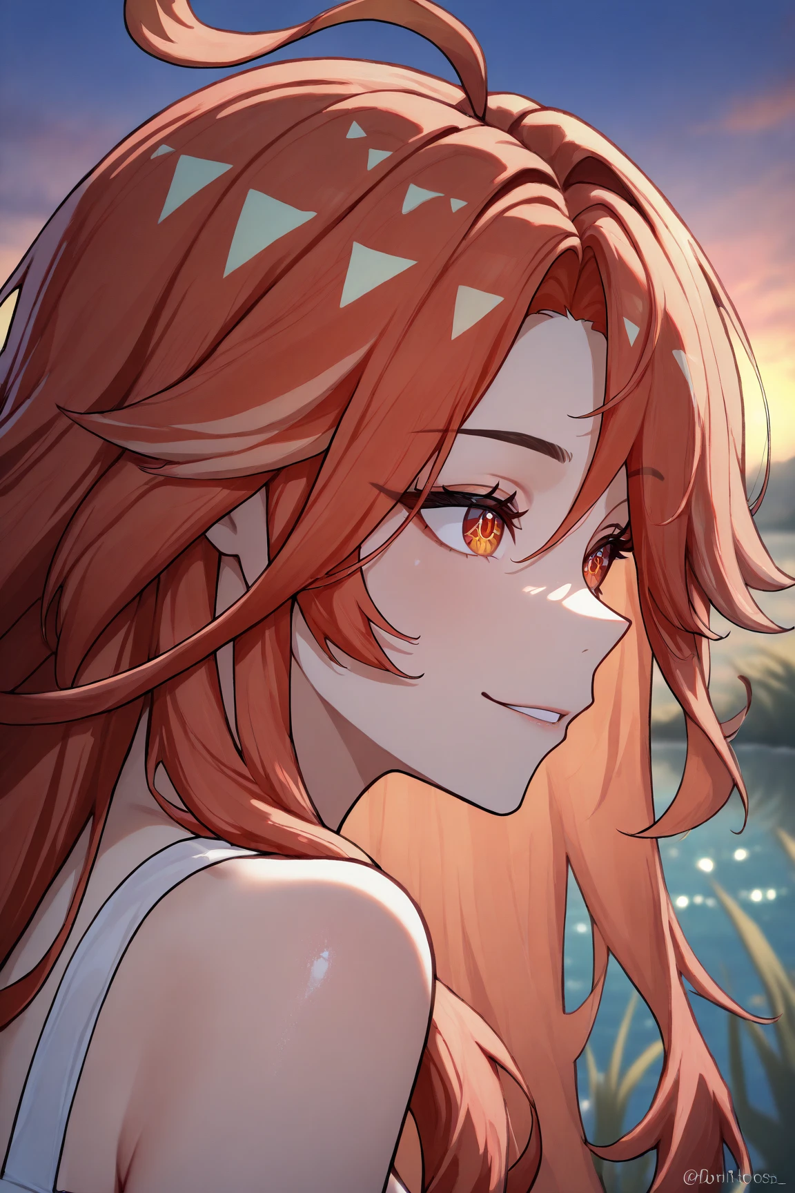 Masterpiece,Highest quality,Very detailed,8k CG,
Shoot from the chest up,
View your viewers,Side by Side,Body facing forward,
Swimwear,blush,shy,Ecstasy face,Red Hair,Long Hair,ponytail,Destroy the green eyes,
Perfect breasts,Close your mouth,
Seaside、blue sky
