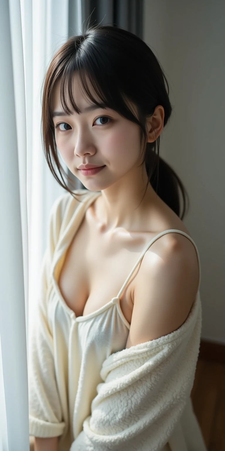 Authentic Japanese style classical ballet girl, outstanding body, White and bright skin, naked,Beautiful,Showing close pussy cleavage, ponytail, sweet smile, sexually attractive, sexual temptation, professional portrait photography, soft sunlight, Leg raise poses.