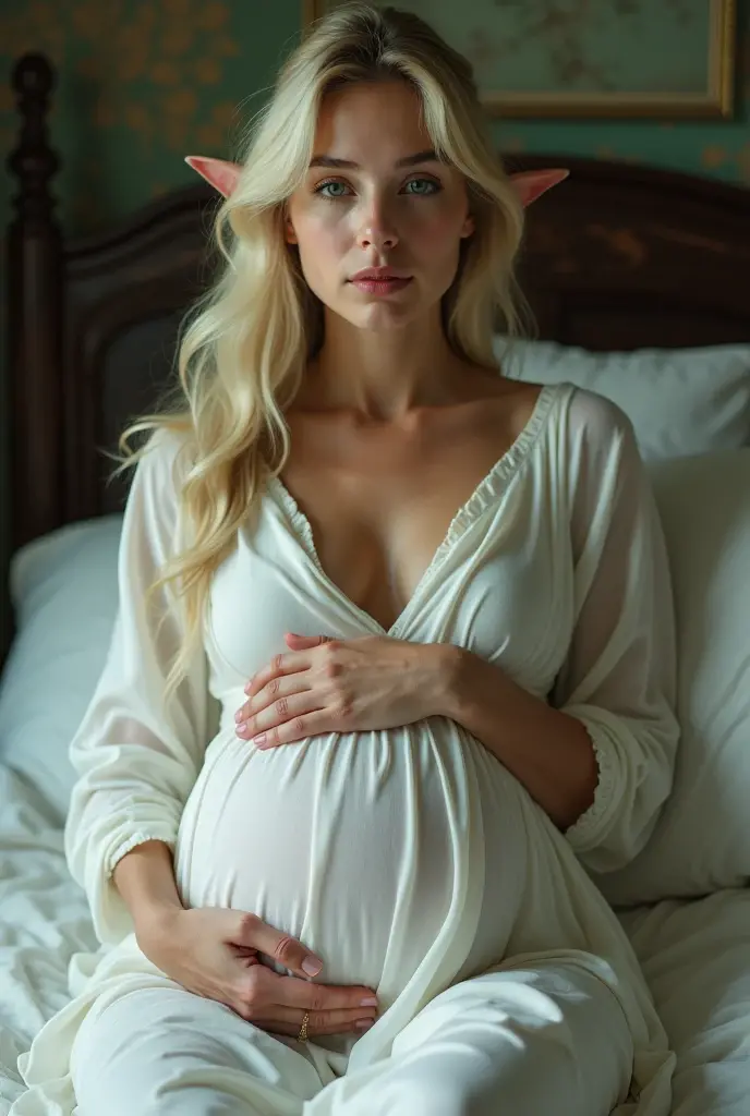 Pregnant women、Caucasian、Blonde、Clothing、Sleep in bed