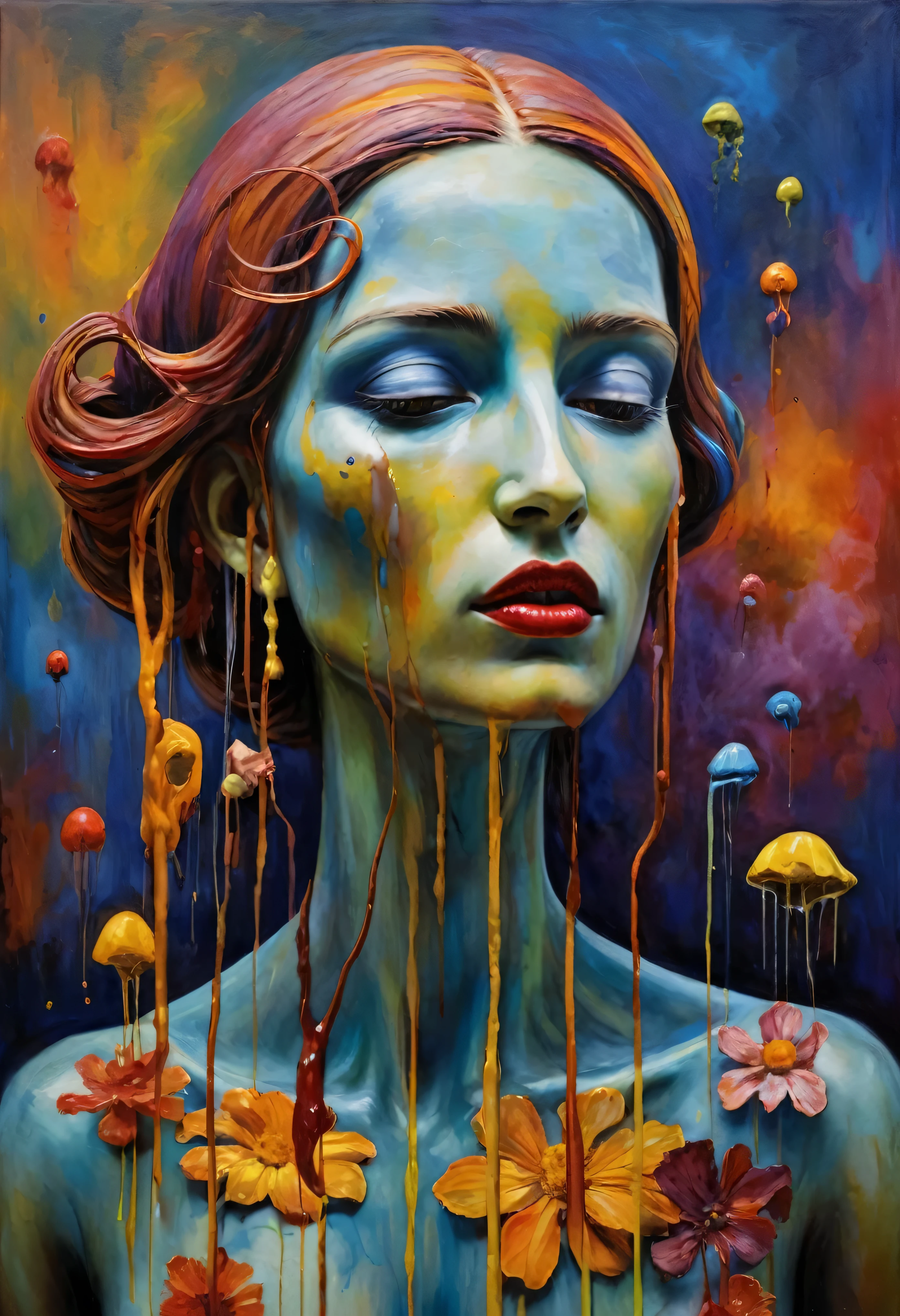 (Artistic Masterpiece of Romantic Life) ( (Themed Art of Life) ( (Conceptual Art) (NFT Exclusive) (Fauvism Work) ()”) Where visual poetry transcends traditional boundaries and embraces the dynamic interplay between creativity and technology Takes),dripping paint,darkart,style, in the style of esao andrews