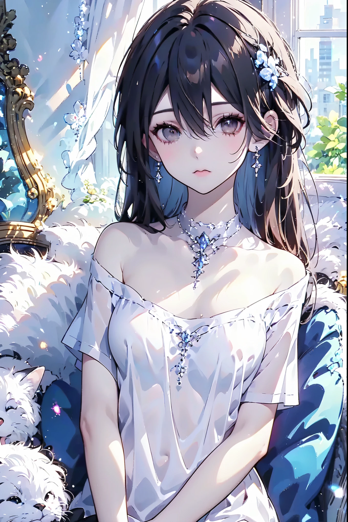 High Quality , high resolution,、 brown eyes 、big goals、 dark hair、( long hair:1.3), Straight Hair 、7 really small 、Umbilical cord、 White Short Sleeve Tee
Ong hair, Kirito , Big breasts (d), Chest,