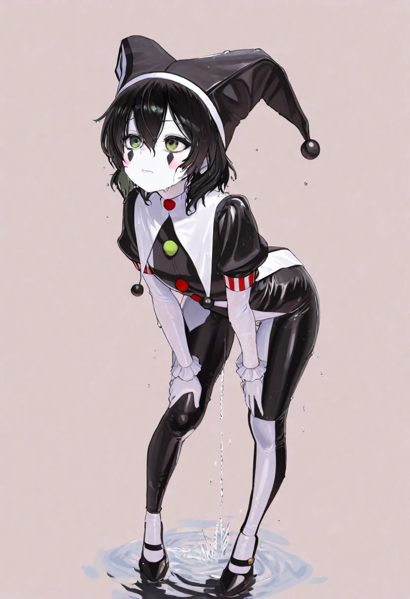 Close-up of a girl in a black leotard、Black shiny latex suit, Saiyan Girl, wonderful, Nano Girl, Female body type, Inspired by Hiromu Arakawa, Anime Manga Robot!! Anime Girls, Fubuki, Full Body Suit, by Hiromu Arakawa, , wonderful, silk, Beautiful and attractive anime teen, Anime Girls of the future, tears,Drooling,Pee,Sweat,Tongue out,incontinence,Peeing,Mouth open and tongue out,Estrus,Eyes wide open,Estrus,Blushing,Nipples are erect,Face is hot,Lust、Mouth wide open and tongue sticking out、Red face print on upper face and chin、incontinenceして股間が濡れています