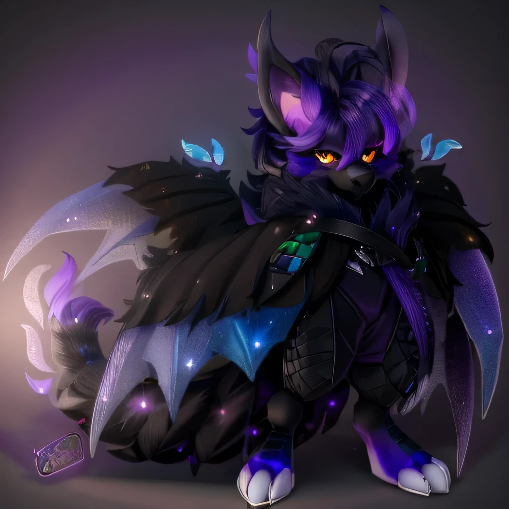 a close up of a cartoon of a black and purple dragon, furaffinity commission, commission on furaffinity, commission for high res, fullbody commission for, furaffinity fursona, fursona commission, fursona furry art commission, oc commission, full res, avian!!! fursona, furry fluffy iridescent dragon, fursona art, adorable glowing creature