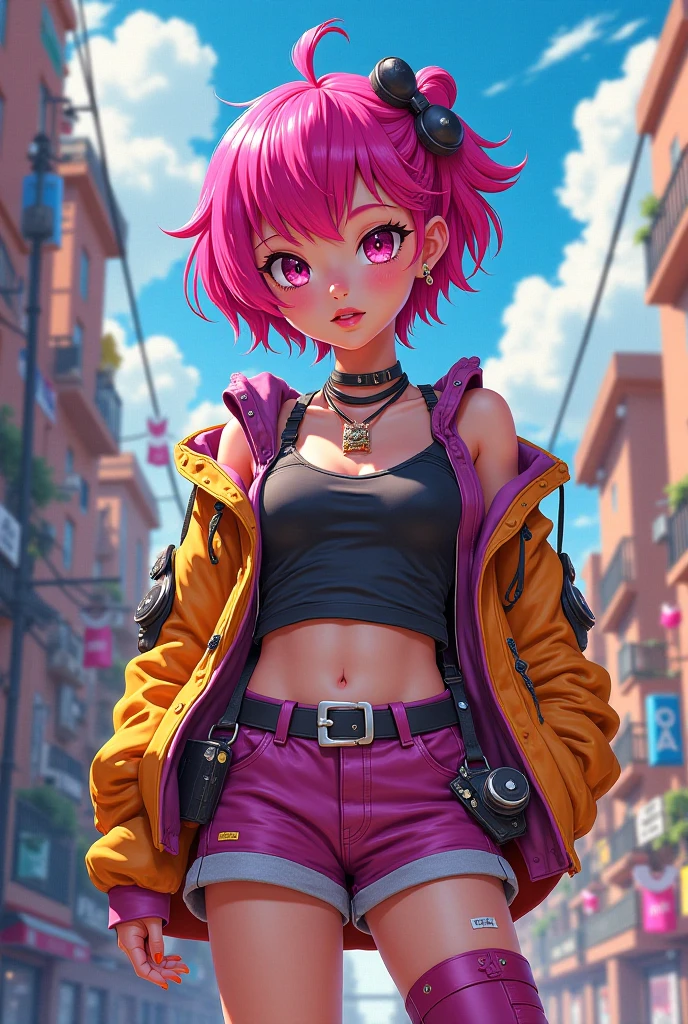 Create a 2000s anime-style oc character with lots of colors - SeaArt AI