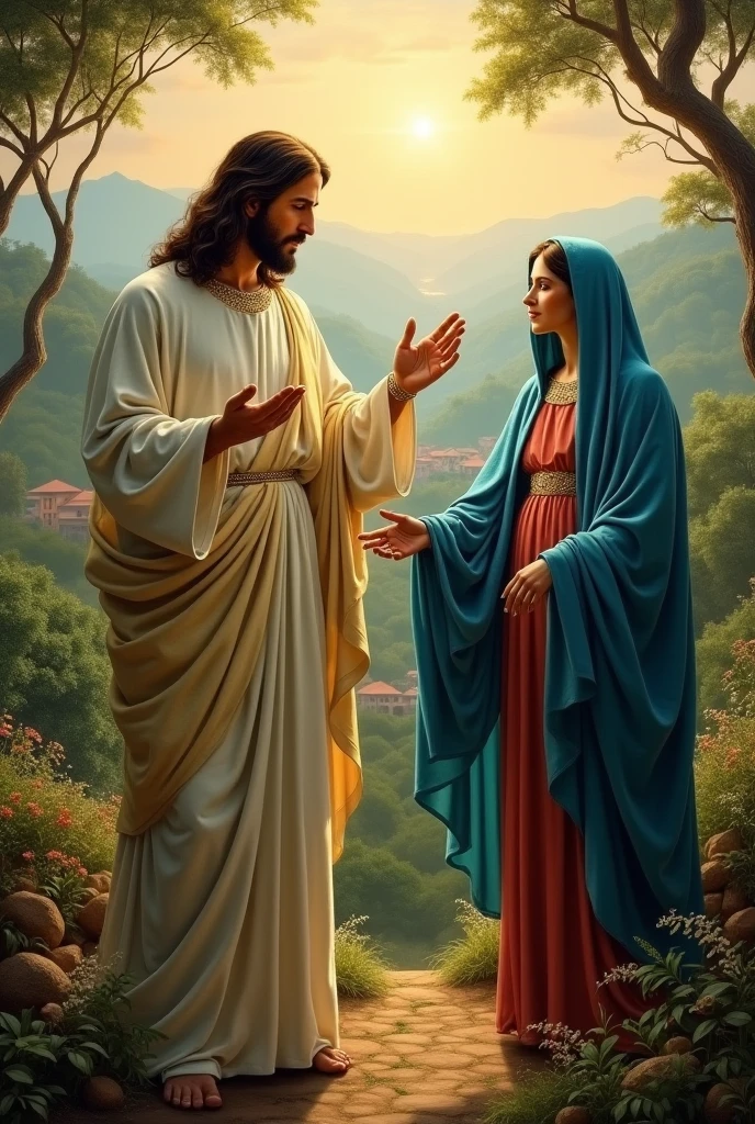 8 nested drawing) Canaanite woman kneeling before Jesus asking for help 