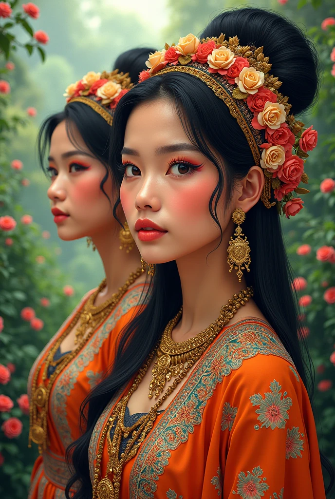 top-quality、masterpiece、超A high resolution、1girl、beautiful_face、Detailed skin、full bodyesbian、yuhuoshu、jewely、独奏、earrings、(firey:1.3)、bblurry、life-like、s lips、quaint、37 yo, japanese mature woman、Gorgeous open shoulder kimono, cleavage 、sexy-face、background is bamboo forest、Top image quality、Bigger breasts