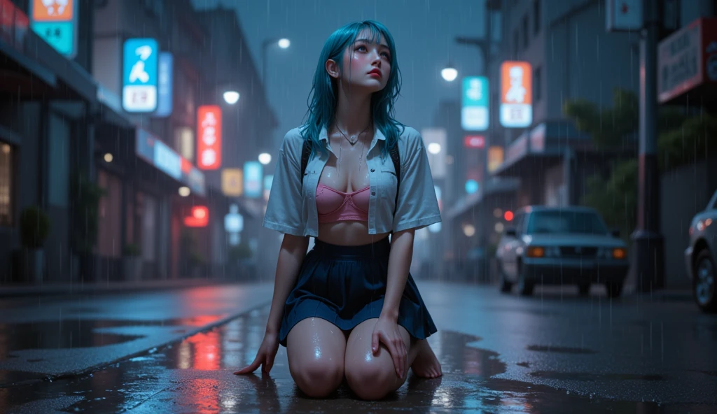 mix4, (8k, RAW photo, best quality, masterpiece:1.2), (realistic, photo-realistic:1.37), 1girl, cute, cityscape, night, rain, wet, professional lighting, photon mapping, radiosity, physically-based rendering, full body, thighhighs, legs together, breasts, peeing,