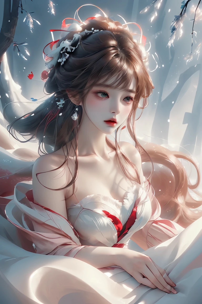 1girl, (solo:1.2), (cowboy shot:1.2), (Beautiful and detailed eyes description:1.5), (Beautiful and detailed face:1.5), mature female, prefect female body, long andy sexy legs, tall, looking at viewer, female focus, Chinese style, 
very long hair, pink_hair, floating hair, high ponytail, serious, (fantasy wind), pink eyes, medium breasts, cleavage,pink lace-up heels, (sitting on branch:1.2), from side,  falling petals, arms behind back,
(see-through red dress:1.5), black pantyhose, black elbow gloves, necklace, earrings, chinese hair ornament, flower bracelet, 
outdoors, sky, night, full moon, (best quality), (ultra detailed), (masterpiece), (highres), (original), (extremely detailed CG unity 8K wallpaper),
