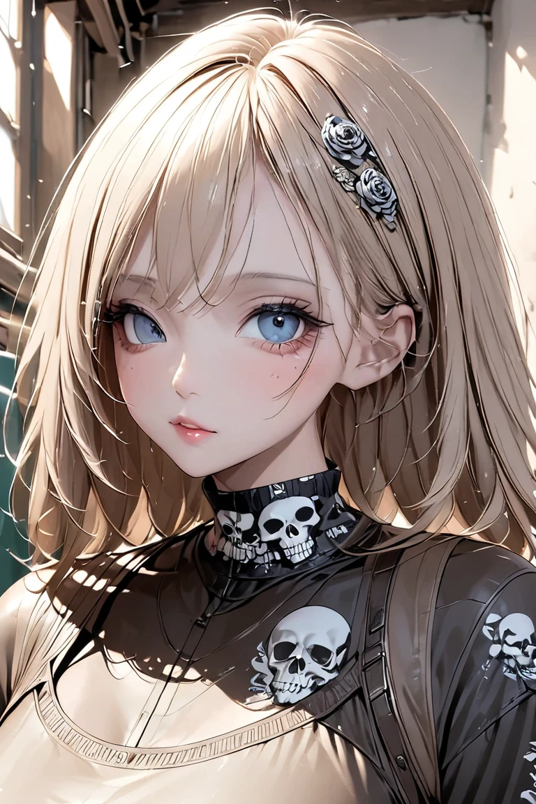 The battle was over and a pile of skulls was all around. The beautiful army girl is standing still. 🏴☠️